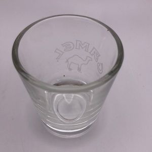 Camel cigarettes shot glass. Shot glass with etched Camel logo and wording